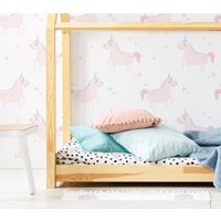 Rosa Einhorn Mit Sternen Tapete - Süßes & Sterne Abnehmbare Für Kinder Schlafzimmer Selbstklebendes Wandbild -45 von LilinMomonWallpaper