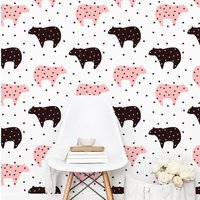 Süßer Abstrakter Bär Mit Sternen Tapete - Polka Dot Eisbären Peel & Stick Abnehmbare Custom Color Selbstklebendes Wandbild 258 von LilinMomonWallpaper