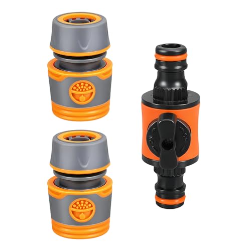 ABS-Gartenschlauchverbinder-Set, 2 weibliche Adapter, 1 Doppelventile, Leckdach-Design, ergonomischer Griff für Rasenbewässerung, rutschfeste Gartenschlaucharmaturen von Lilinzhi
