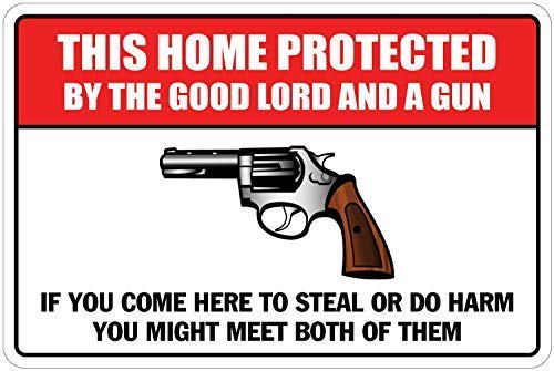 LilithCroft99 This Home Protected by The Good Lord and A Gun Metal Signs Vintage Funny Tin Sign 8x12 for Home Decor von LilithCroft99