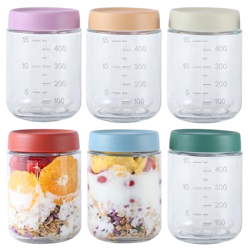 Liliume 6 Pack Overnight Oats Gläser 500ml Meal Prep Gläser Overnight Oats Behälter with Messbecher aus Glas Luftdichte für Breakfast Joghurt von Liliume