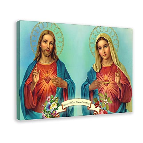 Kunstdruck auf Leinwand, Motiv Jesus Christus und seine Mutter, 20 x 30 cm, Rahmen von Lilizi