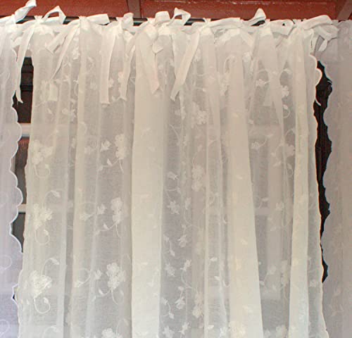 LillaBelle Offwhite Gardinen Schal Lisa Bestickt 130x250 Shabby Vintage Landhaus Bandaufhängung Store von LillaBelle