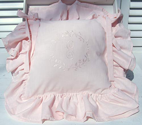 LillaBelle ROSA Stuhlkissen Bezug Crystal NY Doppelvolant 4 Seiten Baumwolle Bestickt Monogramm Romantik Shabby von LillaBelle