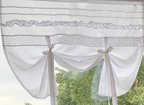 LillaBelle Raff Gardine Julie weiß 80 cm breit Scheibengardine Shabby Chic Vintage Curtain von LillaBelle