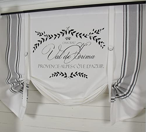 LillaBelle Raff Gardine Maje SCHWARZ 100x120 cm B x L Landhaus Scheibengardine Weiß Streifen von LillaBelle