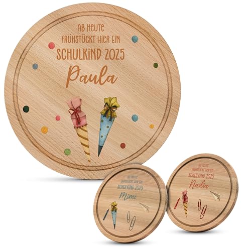 Lilletå ® Personalisiertes Holzbrett Schulkind (Rund - 006.04) - Individuelles Frühstücksbrettchen mit Hochwertigem UV-Druck für Kinder - Personalisiertes Frühstück Brett, Brettchen, Schneidebrett von Lilleta