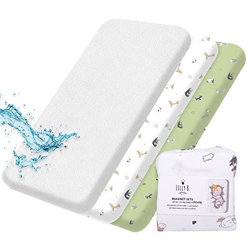 GOTS Fitted Sheet 2+1 Organic Cotton Waterproof Compatible with Next2me, Snuzpod and All Bedside Bedside Bedside Bassinet up to 90 x 55 cm (35.4 x 22.5 inches) 3 Pack von Lilly Belly
