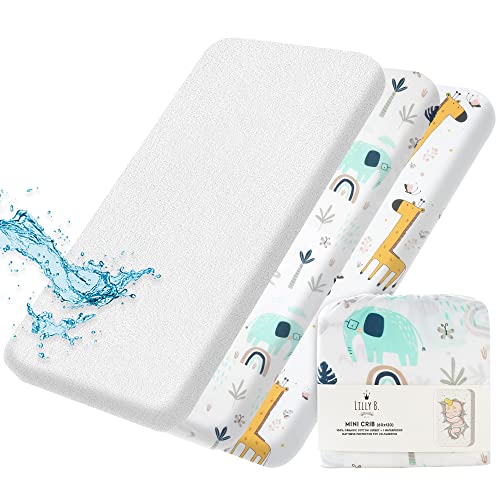 Bettlaken 60x120 Baby, Bettumrandung Babybett 60x120, Lilly B. GOTS Organic Cotton 1 Waterproof Protective Film Compatible with Snuzpod, All Bedside Cradles Mini Cradles up to 60 x 120 cm, 3 Pack von Lilly Belly
