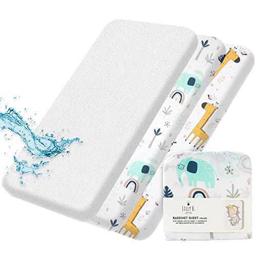 Lilly B. Set of 2 GOTS Organic Cotton Fitted Sheets + 1 Waterproof Fitted Sheet for Co-Sleeping and Universal Cradles up to 90 x 55 cm Next2me, Children's Power, Halo (Jungle) von Lilly Belly