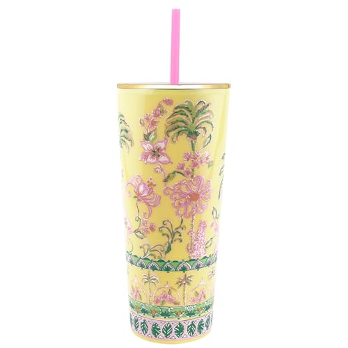 Lilly Pulitzer Doppelwandiger Becher mit Deckel und wiederverwendbarem Strohhalm, blauer Kunststoffbecher, isolierter Reisebecher, fasst 680 ml, Tropical Oasis Lilly Pulitzer Doppelwandiger Becher mit Deckel und wiederverwendbarem Strohhalm, blauer Kunststoffbecher, isolierter Reisebecher, fasst 680 ml, Tropical Oasis von Lilly Pulitzer