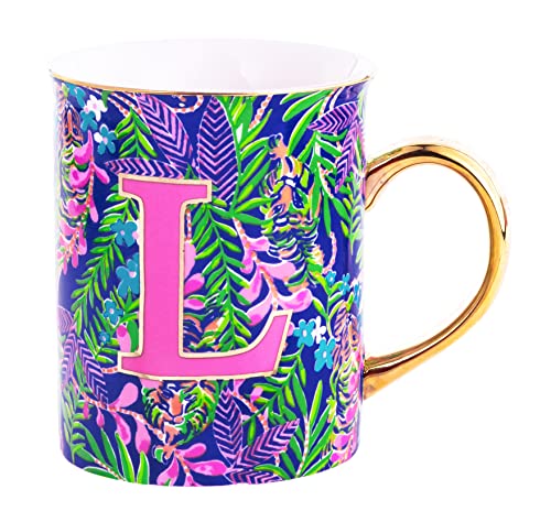 Lilly Pulitzer Keramik-Kaffeetasse mit Initiale (14 Unzen) Teetasse süße Tasse mit goldenem Griff und Geschenk-Box, L (How You Like Me Prowl) von Lilly Pulitzer