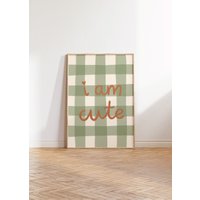 Affirmation "I Am Cute' Print | Vichykaro Süßes Zitat Spielzimmer Kunstwerk Kinderzimmer Dekor Bunte Kinder Illustration von LillyBPrints
