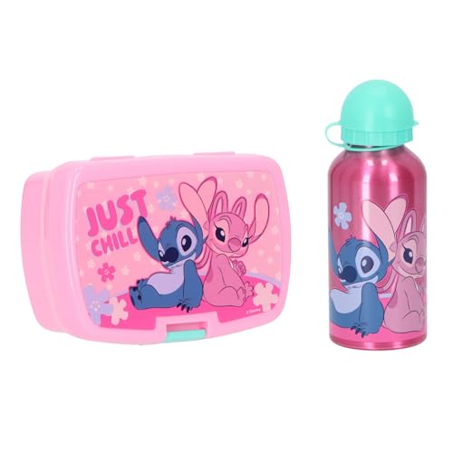 Disney Stitch Brotdose mit Trinkflasche Rosa – Kinder Lunchbox Set, 2-teilig, ideal für Schule, Kindergarten & Ausflüge von Lilo and Stitch