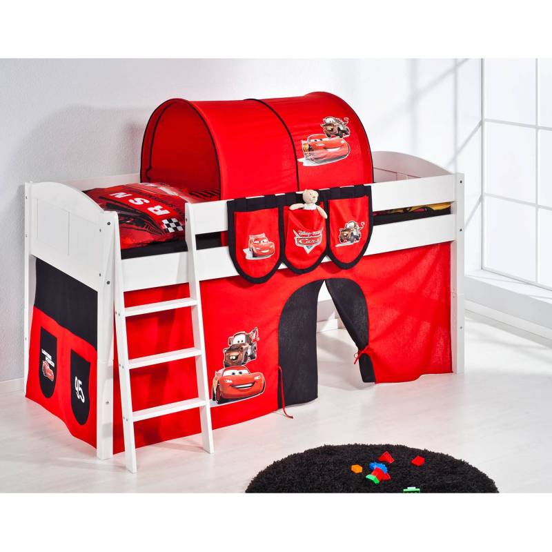 home24 Hochbett Disney Cars 90 x 200cm Weiß mit Leiter von home24
