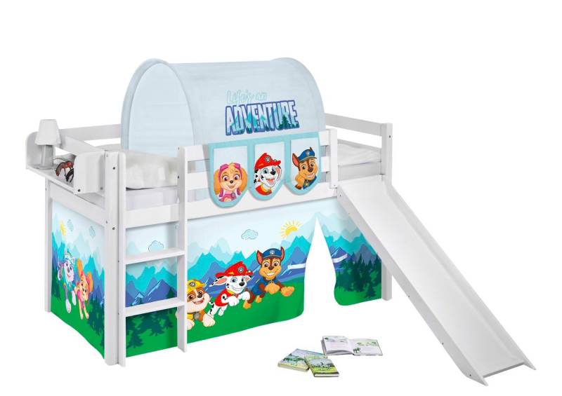 Lilokids Hochbett JELLE mit Rutsche und PAW PATROL Vorhang - Kinderbett & Spielbett inkl. Rutsche und 2tlg. Vorhang von Lilokids