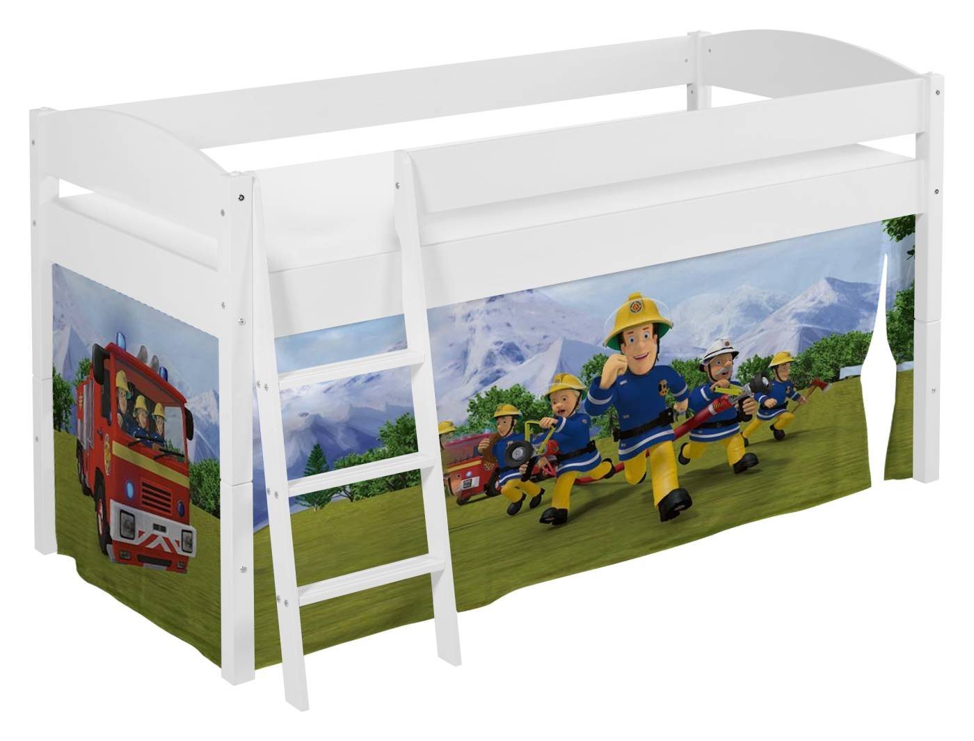 Lilokids Hochbett Kinderbett IDA Classic mit Vorhang FEUERWEHRMANN SAM LILOKIDS 90x200cm von Lilokids