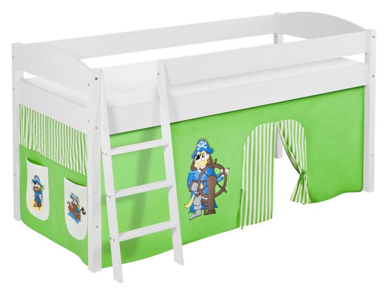 Lilokids Hochbett Spielbett IDA 4105 Pirat - Teilbares Systemhochbett LILOKIDS - weiß - mit Vorhang (inkl. Leiter und Vorhänge) umbaubar in Einzelbett, Hochbett und L-Etagenbett von Lilokids