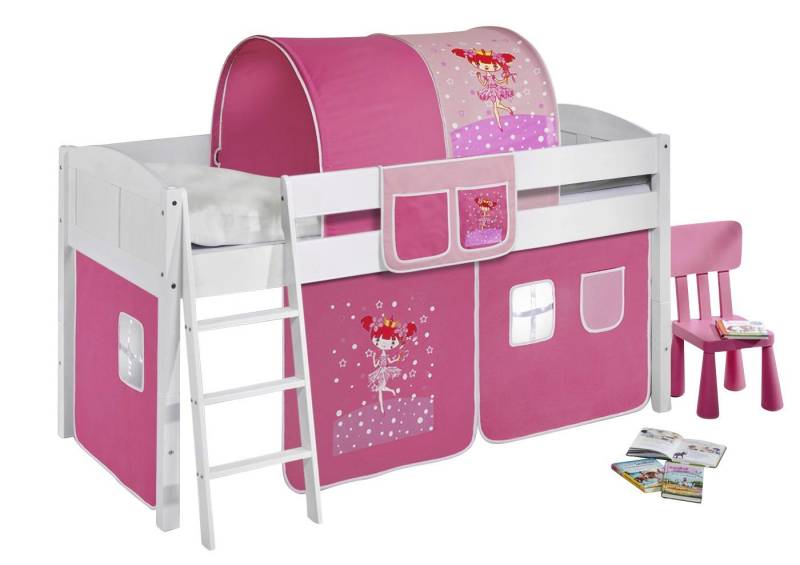 Lilokids Hochbett Spielbett IDA 4106 - Teilbares Systemhochbett - weiß - mit Vorhang umbaubar in Jugendbett, Hochbett oder L-Etagenbett von Lilokids