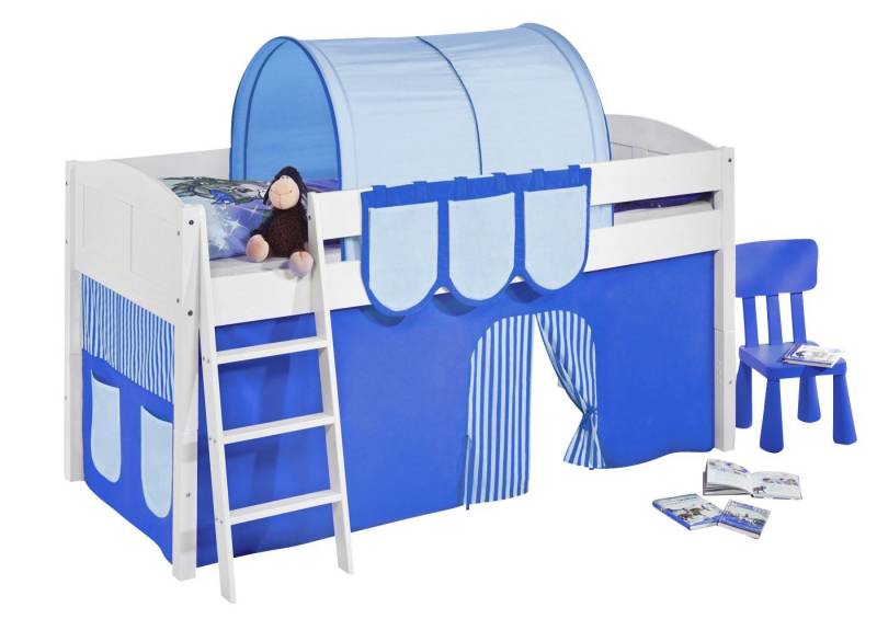 Lilokids Hochbett Spielbett IDA 4106 - Teilbares Systemhochbett - weiß - mit Vorhang umbaubar in Jugendbett, Hochbett oder L-Etagenbett von Lilokids