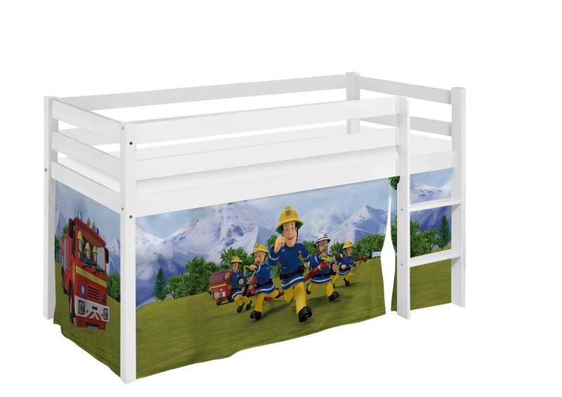 Lilokids Hochbett Spielbett JELLE 200x90 cm + Lattenrost & Vorhang FEUERWEHRMANN SAM von Lilokids