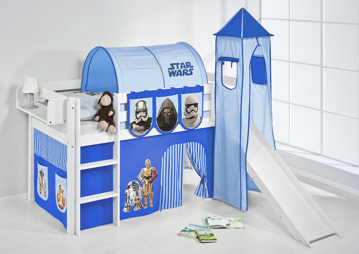 Lilokids Hochbett Spielbett JELLE Star Wars - Hochbett LILOKIDS - weiß - mit Turm, Rutsche und Vorhang von Lilokids