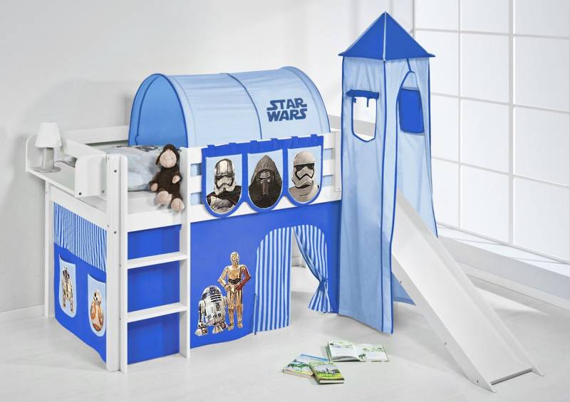Lilokids Hochbett Spielbett JELLE Star Wars - Hochbett - mit Turm, Rutsche und Vorhang von Lilokids