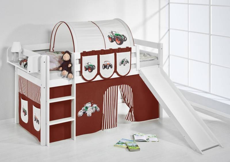 Lilokids Hochbett Spielbett JELLE Trecker - Hochbett - mit Rutsche und Vorhang von Lilokids