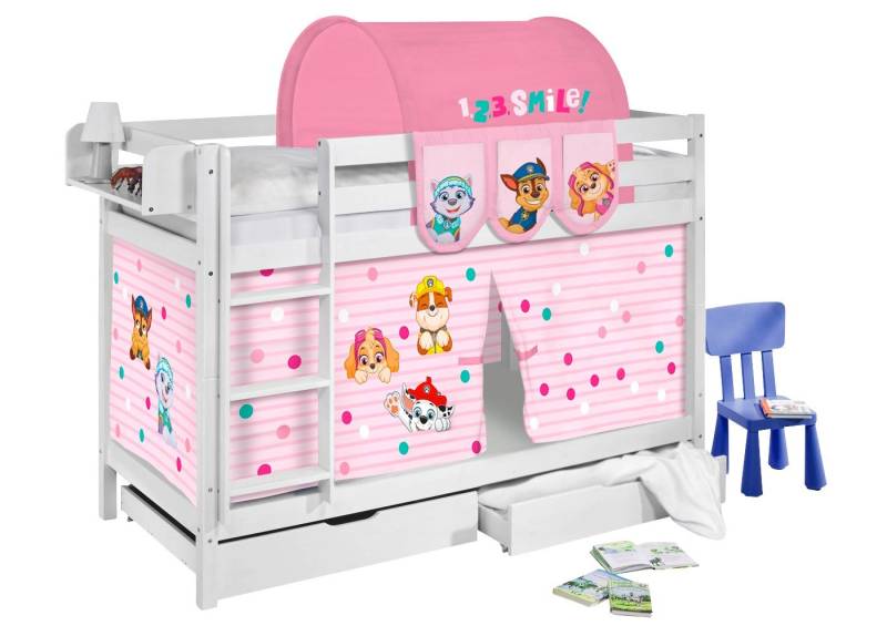 Lilokids Spielbett JELLE 200x90 cm + 2 Lattenroste & Vorhang PAW PATROL ROSA von Lilokids