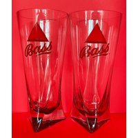 Vintage Paar Bass Beer Glass Red Triangle Base von Lilpicker