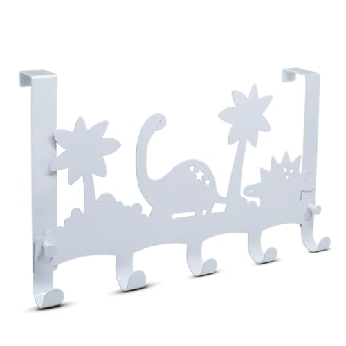 Lily's Home Dino Design Türhaken hinter der Tür, mit 5 Haken für Kleidung und Handtücher, einfach zu installieren, Kleiderstange, Traglast 5 kg, 38 cm breit, ideal für Kinderzimmer und Badezimmer von Lily's Home