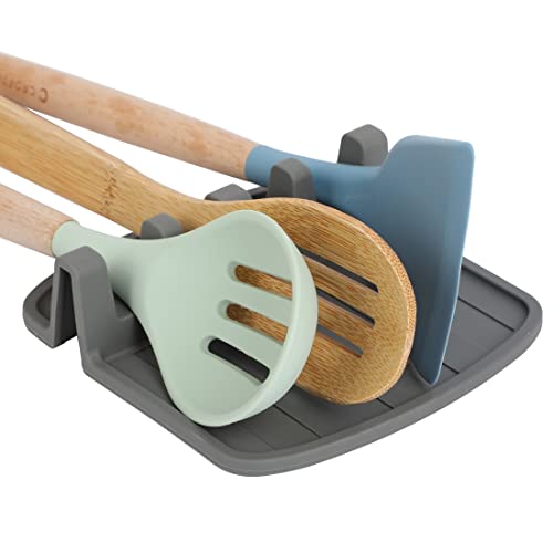 Lily's Home Große Silikon-Löffelablage für Herdplatte mit Tropfpolster, Küchenutensilien-Löffelhalter für Grillutensilien, Spatel, Zange, Schöpflöffel, BPA-frei & hitzebeständig von Lily's Home