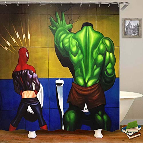 Lily & her Friends – Cartoon Anime Marvel Heroes Hulk Batman Spiderman Deadpool Avengers 3D Serie Wasserdichter Duschvorhang mit 12 Aufhängungsringen, Vorhang für Badezimmer - Hulk, 150cm x 180cm von Lily&her friends