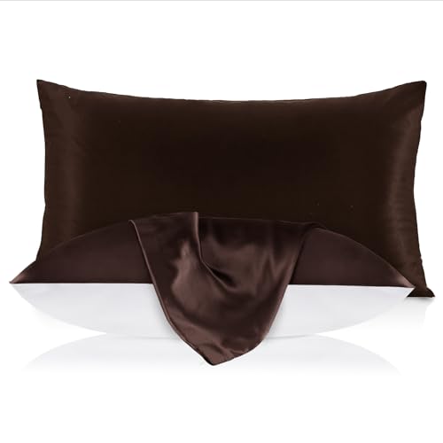 LILYSILK 19 Momme Seidenkissenbezug Maulbeerseide Uniseite aus Baumwolle mit Reißverschluss Haar- und Hautpflege Seidenbezug für Kopfkissen 1 Stück(Dunkler Kaffee,40x80cm) von LilySilk