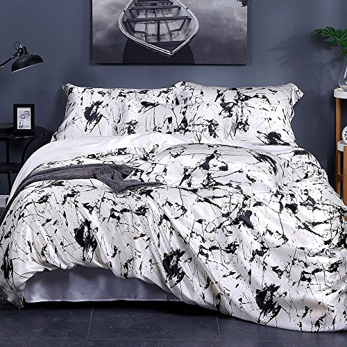 LilySilk 100% Maulbeere Seide Bettwäsche-Set 2 teilig Bettbezug 155x220cm Kissenbezug 80x80cm Unifarben 19 Momme Hypoallergen Super weich und atmungsaktiv-Weißer Marmor Muster von LilySilk