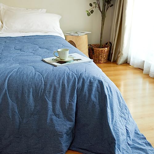 LilySilk Baumwollshell Seidendecke Reine Seide Fülldecke für Ruhe und Entspannung Vielseitige Bettdecke für Arbeit Nickerchen Reisen die ganze Saison verwenden Decke(Denim blau,135x178cm) von LilySilk