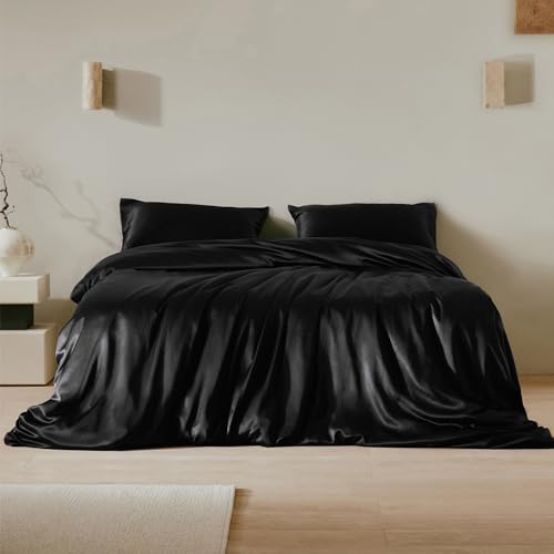 LilySilk Seide Bettbezug 200x200cm Bettbezüge mit edlem Schlafkomfort in 100% Seide von 19 Momme，Schwarz von LilySilk