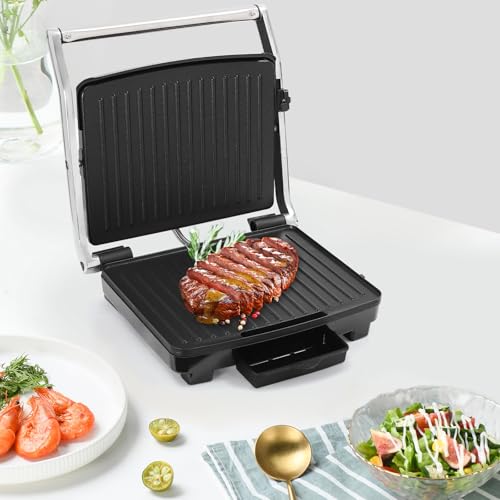 Kontaktgrill für Sandwiches, Steak, Sandwichmaker mit Antihaftbeschichtung, 2000W Panini Grill Einer Bratfläche von 100-250 ℃/auch als Tischgrill nutzbar von Lilyeriy
