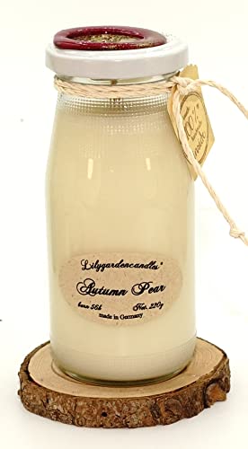 Lilygardencandles Duftkerze Herbstbirne in der Milk Bottle/Sojawachskerze mit Einer Brennzeit über 56+ Stunden/süßer Herbstduft von Lilygardencandles