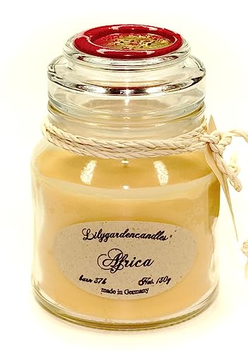 Lilygardencandles Duftkerze Africa im Glas, 37+ Std., 100% Sojawachs, angenehmer Naturduft von Lilygardencandles