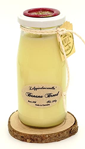 Lilygardencandles Duftkerze Banana Bread in der Milchflasche, 56+ Stunden Brennzeit, 100% Sojawachs, Bananen Nuss Brot von Lilygardencandles