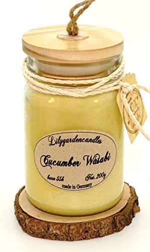 Lilygardencandles Duftkerze Cucumber & Wasabi, 100% Sojawachs, Brennzeit 55+ Stunden, würzig und frisch von Lilygardencandles