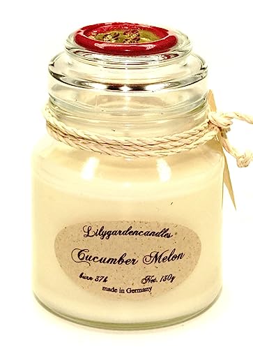 Lilygardencandles Duftkerze Gurke - Melone im Stopper Jar / 100% Sojawachs / 37+ Stunden Brennzeit/frischer Gurkenduft von Lilygardencandles