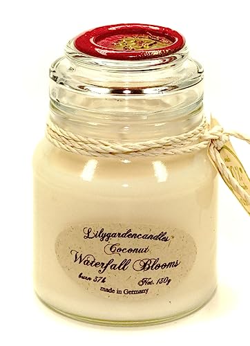 Lilygardencandles Duftkerze Kokosnuss & Wasserfall im Glas, 37+ Stunden Brennzeit, 100% Sojawachs, Sommerduft von Lilygardencandles