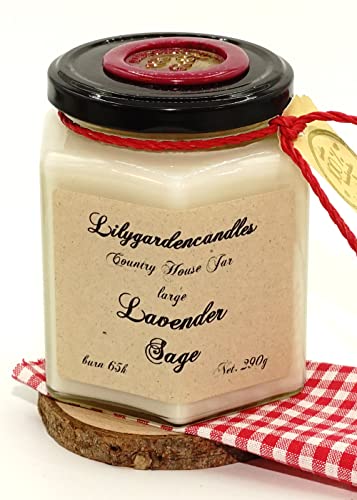 Lilygardencandles Duftkerze Lavendel & Salbei im Landhaus Glas Gross/ 100% Sojawachs/ 65+ Stunden Brennzeit/anregender Duft von Lilygardencandles