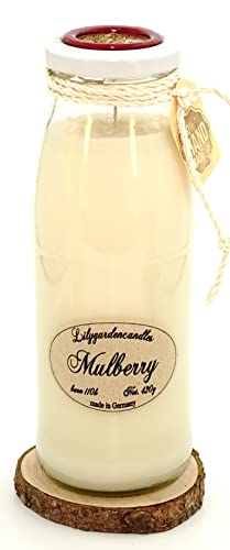 Lilygardencandles Duftkerze Maulbeere in der Milk Bottle XL / 100% Sojawachskerze / 7 x 20cm / 110+ Stunden Brennzeit/intensives Dufterlebnis von Lilygardencandles