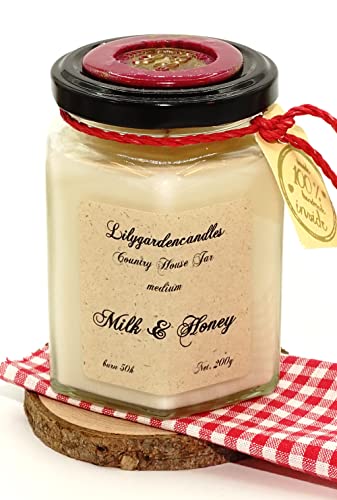 Lilygardencandles Duftkerze Mich & Honig im Landhaus Glas / 100% Sojawachs / 50+ Stunden Brennzeit/himmlisch süss von Lilygardencandles