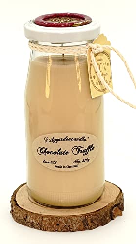 Lilygardencandles Duftkerze Schokoladen-Praline in der Milk Bottle / 100% Sojawachs mit Einer Brennzeit über 56 Stunden / 6 x 14cm / himmlisch Süß von Lilygardencandles