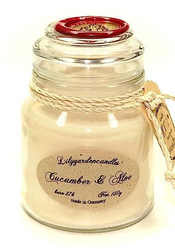 Lilygardencandles Duftkerze grüne Gurke & Aloe im Glas, 37+ Stunden Brennzeit, 100% Sojawachs, purer Wellnessduft von Lilygardencandles