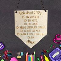 Affirmationsschild Schulkind 2025 Personalisiert Einschulungsgeschenk Mit Namen Mutmach Holzschild Deko Einschulungsfeier Schule Tafel von LimaMare